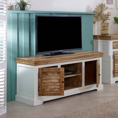 Breo Solid Mango Wood Tv Cabinet White
