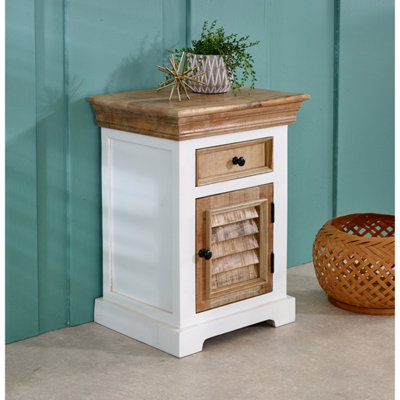 Breo Solid Mango Wood White Bedside Cabinet with 1 Darwer & 1 Door