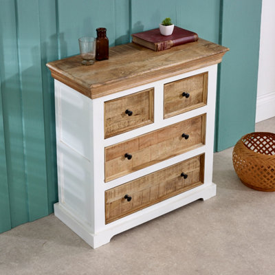 Breo Solid Mango Wood White Chest Of 4 Drawers