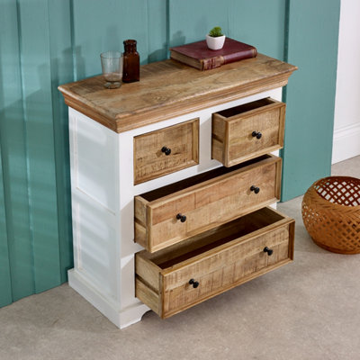 Breo Solid Mango Wood White Chest Of 4 Drawers