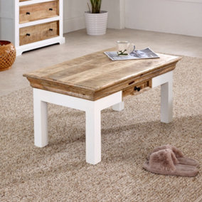 Breo Solid Mango Wood White Coffee Table With Drawer