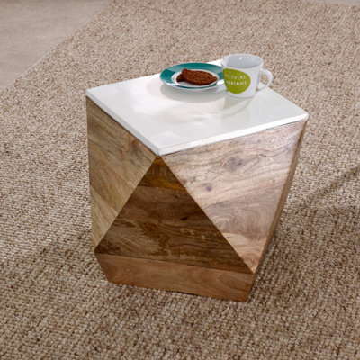 Breo Solid Mango Wood White Side Table