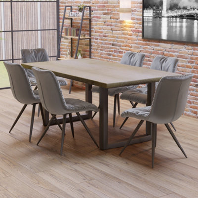 Brett Dining Set with 6 Amber Chairs in Light Grey | DIY at B&Q