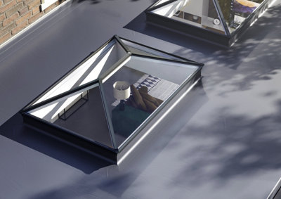 Brett Martin Roof Lantern 2000mm x 1000mm, 4-pane, Self-Clean Blue Solar Glass, Grey External, White Internal Aluminium Frame