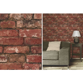Brewster FD31285 Rustic Brick Wallpaper, Red