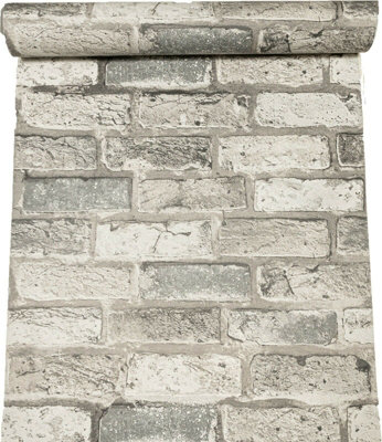 Brick Effect Distressed Grey Charcoal Textured Vinyl Wallpaper 325446