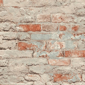 Brick Effect Wallpaper Rasch Paste The Wall Textured Vinyl Red Grey
