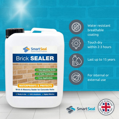 Brick Sealer and Waterproofer, (Smartseal), Water Proofer and Damp Proofer, Breathable, 10 Year Protection, 3 x 5L