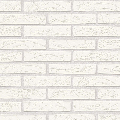 Brick wallpaper white - 0,53 x 10,05 m