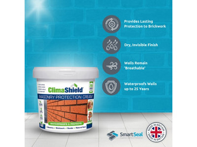 Brick Waterproofer and Brick Damp Proofer, Masonry Cream, (ClimaShield), Brick Sealer, Breathable, Premium 25-Years Protection, 5L