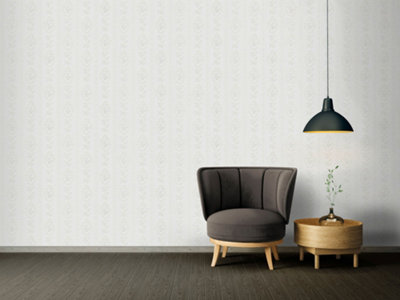BRICOFLOR Baroque Damask Classic Elegant Wallpaper In White Strippable Washable Non-Woven Wallpaper 10.05 x 0.53 m