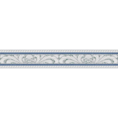 BRICOFLOR Blue Silver Baroque Effect Seashell Wallpaper Border Extra Washable Vinyl on Paper Wallpaper Border 5.00 x 0.10 m