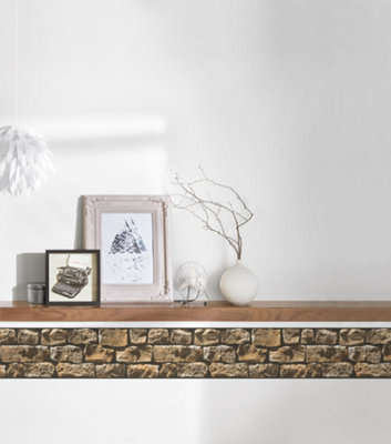 BRICOFLOR Brown Rustic Brick Effect Wallpaper Border Vintage Brick Look Wallpaper Border 5.00 x 0.17 m