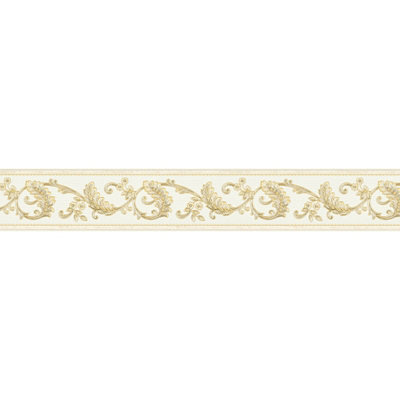 BRICOFLOR Cream and Gold Baroque Style Wallpaper Border Neutral and Metallic Wallpaper 5.00 x 0.08 m