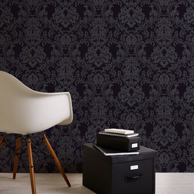 BRICOFLOR Damask wallpaper black Baroque wallpaper Victorian wallpaper with floral patterns for bedrooms 10.05 x 0.53 m
