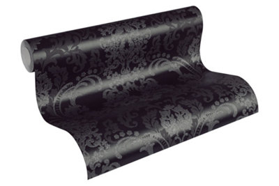 BRICOFLOR Damask wallpaper black Baroque wallpaper Victorian wallpaper with floral patterns for bedrooms 10.05 x 0.53 m