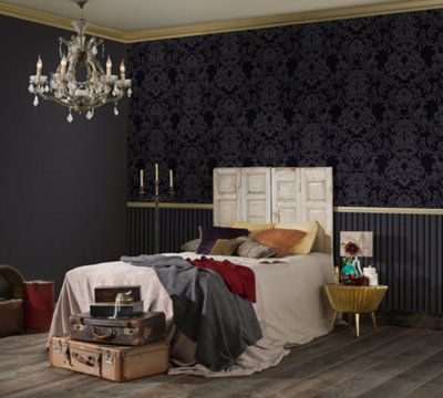 BRICOFLOR Damask wallpaper black Baroque wallpaper Victorian wallpaper with floral patterns for bedrooms 10.05 x 0.53 m