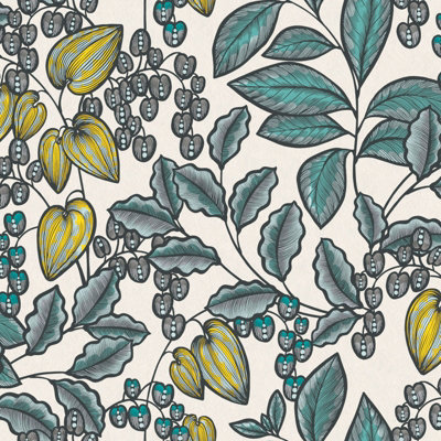 BRICOFLOR Distinctive Wallpaper For Hallway White Wallpaper With Green And Blue Floral Pattern Washable Wallpaper 10.05 x 0.53 m