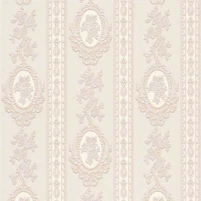BRICOFLOR Elegant Classic Damask Textured Wallpaper In Beige, White Vinyl Strippable Wallpaper 10.05 x 0.53 m