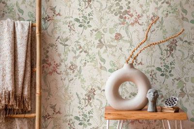 BRICOFLOR Floral wallpaper green Small flower wallpaper with hibiscus Leaf 10,05 x 0,53 m