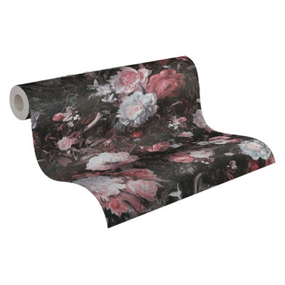 BRICOFLOR Floral wallpaper green white Rose wallpaper with tweed effect Linen look wallpaper 10,05 x 0,53 m