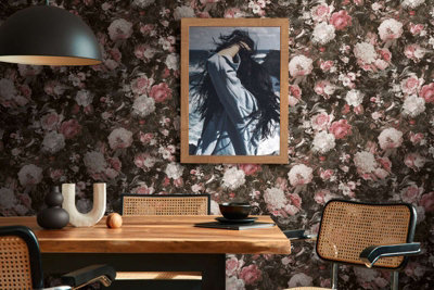 BRICOFLOR Floral wallpaper green white Rose wallpaper with tweed effect Linen look wallpaper 10,05 x 0,53 m