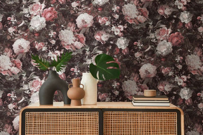 BRICOFLOR Floral wallpaper green white Rose wallpaper with tweed effect Linen look wallpaper 10,05 x 0,53 m