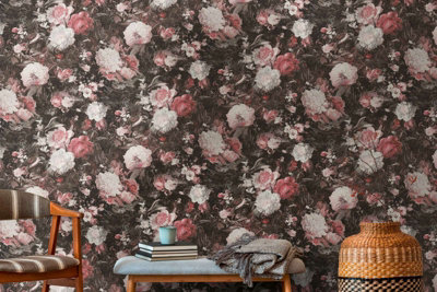 BRICOFLOR Floral wallpaper green white Rose wallpaper with tweed effect Linen look wallpaper 10,05 x 0,53 m
