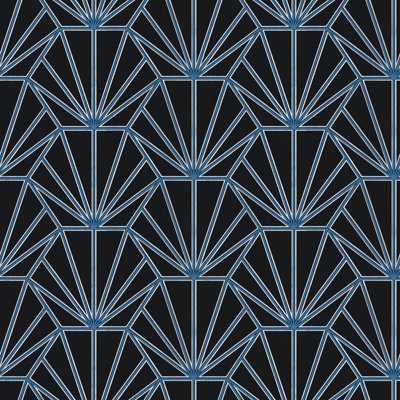 BRICOFLOR Geometric Black Blue Ornaments Art Deco Retro Wallpaper Straight Match 13cm 10.05 x 0.53 m
