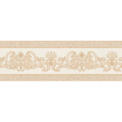 BRICOFLOR Gold and Cream Baroque Style Wallpaper Border Neutral Wallpaper Border with Gold 5.00 x 0.17 m