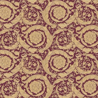 BRICOFLOR Gold and Red Floral Damask Wallpaper Straight Match 32cm Non-Woven Wallpaper 10.05 x 0.70 m