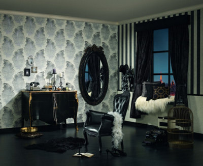 BRICOFLOR Grey Black Cream Floral Pattern Wallpaper Modern Leaf Pattern ...