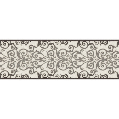 BRICOFLOR Ivory and Black Leaf Damask Wallpaper Border Non-Woven Paste the Wall Vinyl Wallpaper 5.00 x 0.17 m