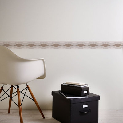BRICOFLOR Modern Self Ahdesive Beige Brown Geometric Wallpaper Border Washable Vinyl Free Match Wallpaper Border 5.00 x 0.05 m