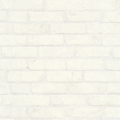 BRICOFLOR Modern Stone Brick Wallpaper In White, Metallic Strippable Spongeable Non-Woven Stone Wallpaper 10.05 x 0.53 m