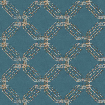 BRICOFLOR Non-woven wallpaper, art déco wallpaper in blue, gold - 10,05 x 0,53 m