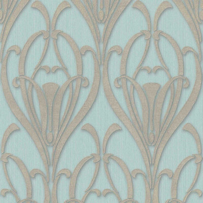BRICOFLOR Non-woven wallpaper, art déco wallpaper in brown, turquoise - 10,05 x 0,53 m
