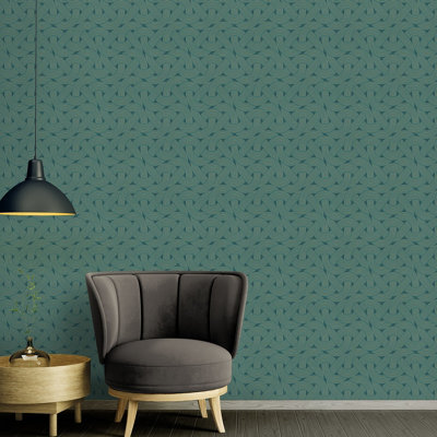 BRICOFLOR Non-woven wallpaper, art déco wallpaper in petrol - 10,05 x 0,53 m