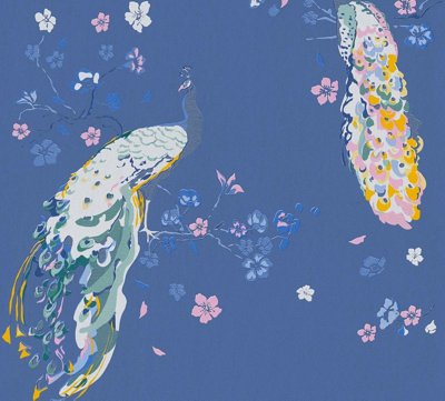 BRICOFLOR Non-woven wallpaper, bird wallpaper in blue - 10,05 x 0,53 m