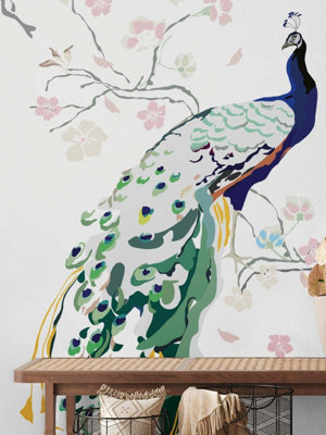 BRICOFLOR Non-woven wallpaper, bird wallpaper in white - 1,5 x 2,8 m