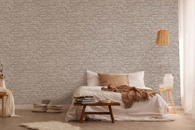 BRICOFLOR Non-woven wallpaper, brick & stone wallpaper in grey - 10,05 x 0,53 m