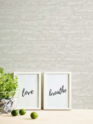BRICOFLOR Non-woven wallpaper, brick & stone wallpaper in white - 10,05 x 0,53 m