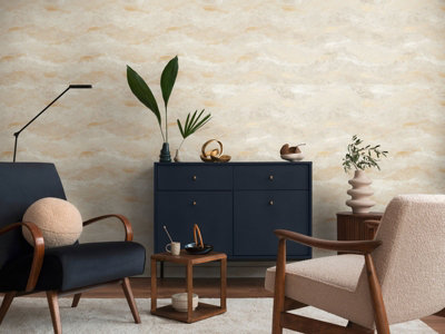 BRICOFLOR Non-woven wallpaper, chinoiserie wallpaper, marble, modern in cream, gold, white - 10,05 x 0,53 m