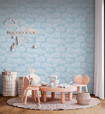 BRICOFLOR Non-woven wallpaper, cloud wallpaper in blue, pastell, white - 10,05 x 0,53 m