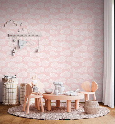 BRICOFLOR Non-woven wallpaper, cloud wallpaper in pink - 10,05 x 0,53 m
