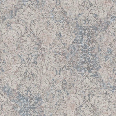 BRICOFLOR Non-woven wallpaper, damask wallpaper in beige, cream, blue - 10,05 x 0,53 m