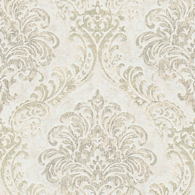 BRICOFLOR Non-woven wallpaper, damask wallpaper in white - 10,05 x 0,53 m