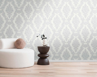BRICOFLOR Non-woven wallpaper, damask wallpaper, vintage in grey, silver, white - 10,05 x 0,53 m