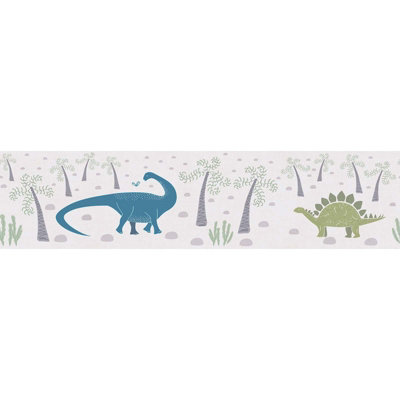 BRICOFLOR Non-woven wallpaper, dinosaur wallpaper in blue, green - 5,00 x 0,13 m