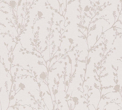 BRICOFLOR Non-woven wallpaper, floral wallpaper in grey, pink - 10,05 x 0,53 m